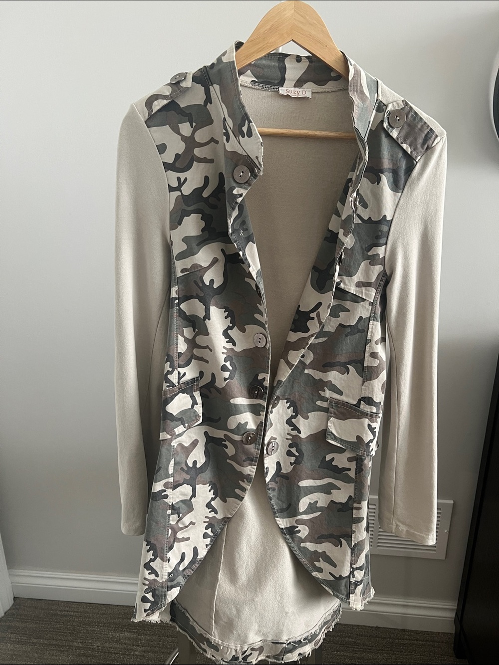 Suzy D Beige & Olive Camo Utility Jacket